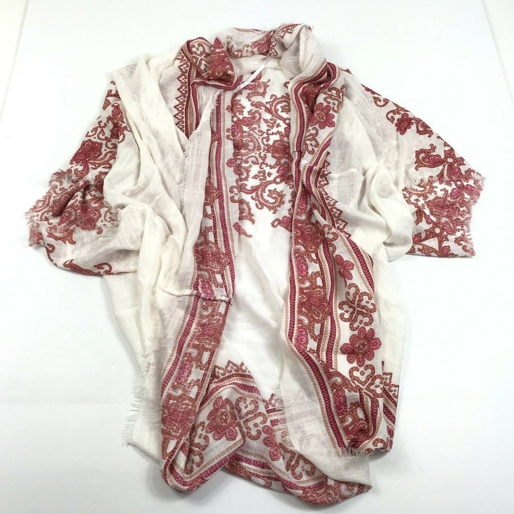 American Eagle Womens Short Sleeve Paisley Print Lightweight Scarf Fringe OS NEW